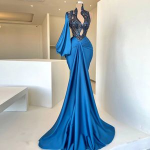 Nouvelle Robe De Bal Élégante Pour Les Femmes Satin Une L'épaule Étage Longueur Perles Paillettes Longues Robes De Sirène Robes De Soirée Formelles