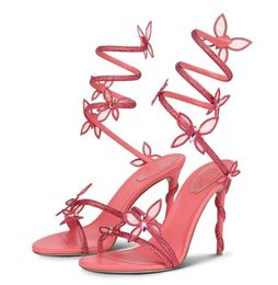 Nieuwe elegante Renecaovilla damesschoen met hoge hak Margot Crystal sandalen schoenen met slang gewikkelde hakken vlinders bandjes feest bruiloft dame feest wandelschoenen