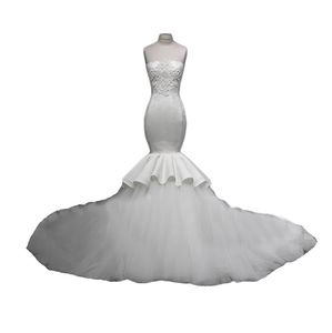 Nouveau élégant Satin 2017 dentelle sirène robes de mariée avec Appliques perlées hors de l'épaule grande taille robes de mariée QC507