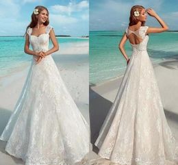 Setwell Summer Beach Wedding Dress Full Lace Cap Sleeve Sexy Open Back Wedding Gowns Cheap Custom Made Vestido de novia