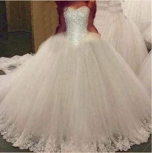 Nouveaux robes de mariée élégantes chérie tulle robe de bal perlées Top dentelle appliques longueur de plancher robes de mariée sur mesure robes de mariée