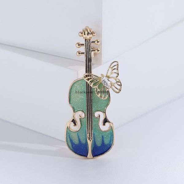 Broche de violon élégante pour femmes, Badge Musical en cristal émail, épingles à revers Hijab, costume écharpe fleur, accessoires bijoux, nouvelle collection