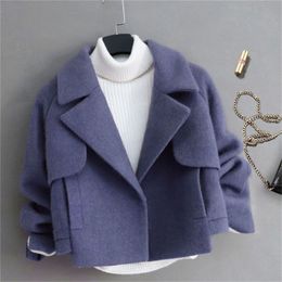 Nouveau manteau de laine élégant col rabattu femmes hiver manteaux à bouton unique mode solide vêtements d'extérieur dame veste courte Ropa de Mujer 201218