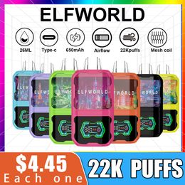 New Elfworld AI 22000 Puffs E Kit de démarrage des cigarettes 22K Big Vaporizers Dispostable Vape Mesh Coil LED LED 650mAh Batterie rechargeable 26 ml
