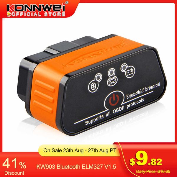 Nouveau Scanner de voiture ELM327 OBD2 KONNWEI outils de Diagnostic Bluetooth-compatible elm327 pic18f25k80 V1.5 outils de Diagnostic de voiture Obd 2 Scanner automatique