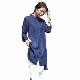 Robe en lin coton brodé Lg, chemise ample, artistique traditionnelle chinoise, haut confortable pour femmes, jupe rétro Lg d'été, e12S #, nouvelle collection