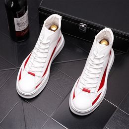 NIEUW Borduren Heren Top Plat voor Heren Wit Rood Board Schoenen Espadrilles Hoge Hulp Sneakers