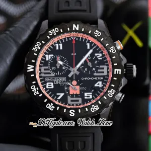 Nouveau Endurance Pro 44 Miyota Quartz Chronographe Montre Homme V2 X823109A1K1S1 Acier PVD Tout Noir Grands Chiffres Marqueurs Bracelet Caoutchouc Noir Chronomètre Montres C133A7