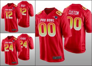 New England''Patriots''Men 12 Tom Brady 24 Stephon Gilmore Custom Dames Jeugd AFC Game Red Jersey Pro Bowl