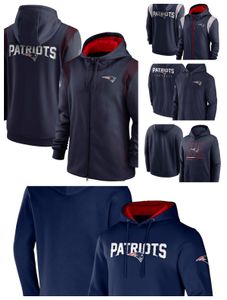 New England''Patriots''Men Navy Sideline Club Performance-hoodie met volledige ritssluiting