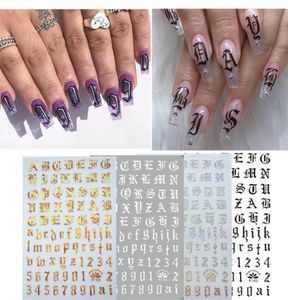 Nouveau autocollant d'ongles lettre anglaise 4pcs ultra mince en noir et blanc gold et argent ongles art ongles autocollant d27305580874