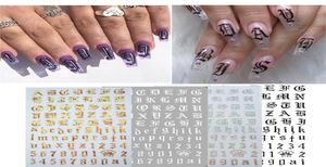 Nouveau autocollant d'ongle de lettre anglaise 4 pièces Ultra mince gommé noir et blanc or et argent fournitures d'art d'ongle autocollant d'ongles D27306677126