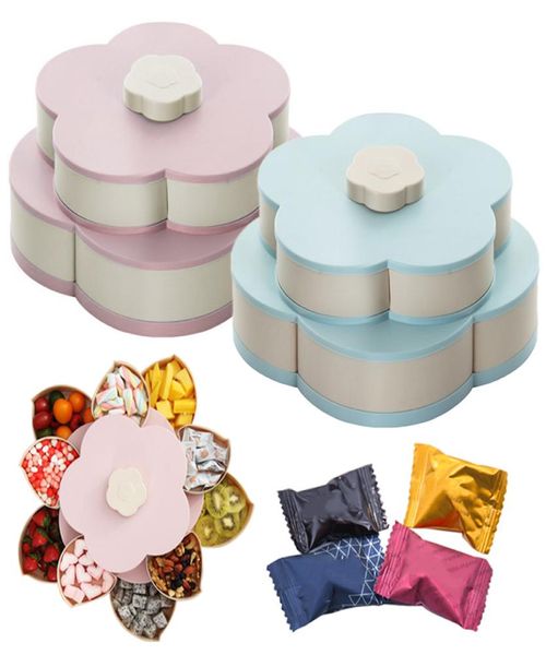 Nouveau Profitez de la boîte de sauvetage Boîte de sauvetage Conception de fleurs Candy Plateau de collation de nourriture Petal Boîte tournante Boîte de bonbons Fruit séché de la fête LJ9678746