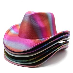 Nieuwe entleman Western Cowboy Hat Vintage tophoeden voor vrouwen Men Wijd rand voelde Fedora Rainbow Color Sunshade Panama Cap