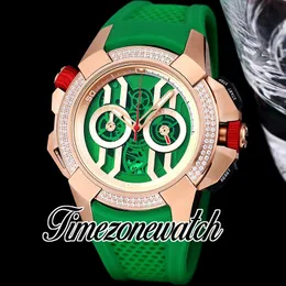 Nuevo EPIC X CHRONO EX120.43.BB.AC Reloj cronógrafo de cuarzo para hombre Esqueleto Esfera verde Oro rosa Bisel de diamantes Correa de caucho Cronómetro Relojes Timezonewatch A04A4