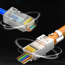 Nuevos conectores ESCAM 10pcs/30pcs RJ45 CAT6 Pasan a través de EZ al enchufe modular de engarzado para conectores de red de red varada sólida para los conectores RJ45