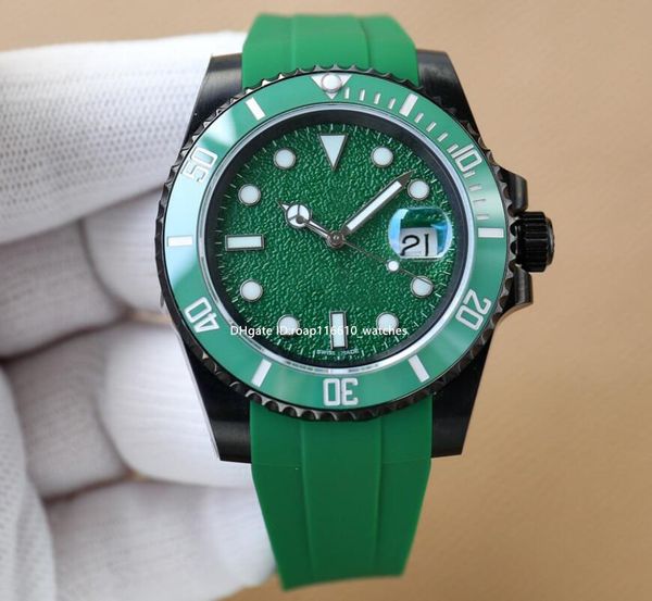 Nouveau ETA2836 montre automatique mécanique de luxe pour hommes 40mm bleu cristal miroir 904L acier montre pour hommes vert caoutchouc montre bracelet WaterProof 100M