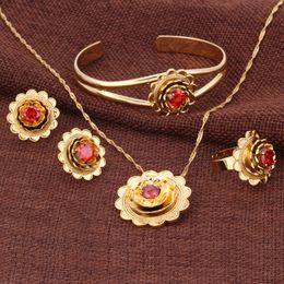 Nieuwe Ethiopische Gouden Bloemen Et Sieraden Hanger Ketting Bangle Oorbellen Ring 24 K Gold CZ Habesha Afrikaanse bruiloft bruid Eritrea