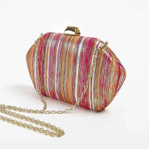 Nouveau Style ethnique sac de Banquet or soie couleur rayure motif Vertical sac à bandoulière sac à main pour femmes 240222 240222