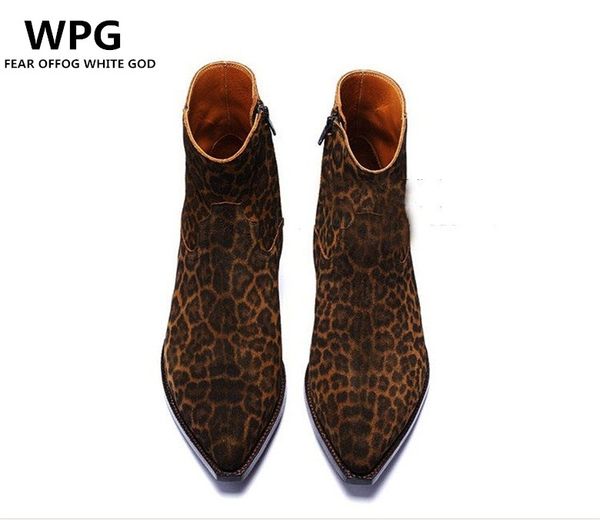 Chaussures en cuir à grain léopard pour hommes, bottes de style vintage européen, nouvelle collection