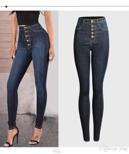Nieuw Europa en Amerika verdikkende eenvoudige voet jeans vrouwen hoge taille was dunne potloodbroek slanke multibutton broek5325227