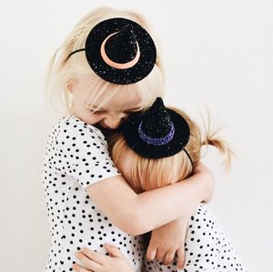 Nueva Europa, lindo sombrero de bruja para niñas, diadema para niños con lentejuelas y lazo, gorro puntiagudo, bandanas para niños, banda elástica para la cabeza A514