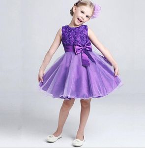 Nieuwe Europa Mode Meisjes Party Jurk Kids Bowknot Bloemen Baljurk Tutu Prinses Jurk Kinderen Jurken 7 Kleuren W005