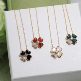 New Europe Lucky Grass Necklace Black Red Agate White Shell Shine Women's 18K Champagne Gold S925 Sterling Silver Fine