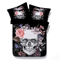 Nieuw Europa Style Skull Flower Design Polyester Katoen 3 Stks Beddengoed Set Kussensloop Volledige Koningin Koning Super King Maat 401