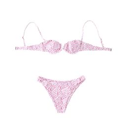 Nieuwe Europese en Amerikaanse mode -zwempak gesplitst bikini set voor dames badmode polka dot roze micro sexy bikini set