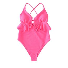 Nieuwe Europese en Amerikaanse mode -zwempak Women's Swimsuit Solid Sexy Rose One Piece Swimsuit