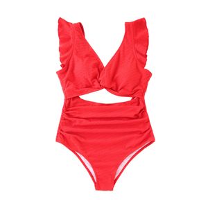Nieuwe Europese en Amerikaanse mode -zwempak Women's Swimsuit Solid Sexy Red Polka Dot One Piece Swimsuit 24001