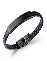 Nouveaux bijoux européens et américains Vintage noir tressé en acier inoxydable Men039s Bracelet Simple en cuir brillant Bracelet9258230