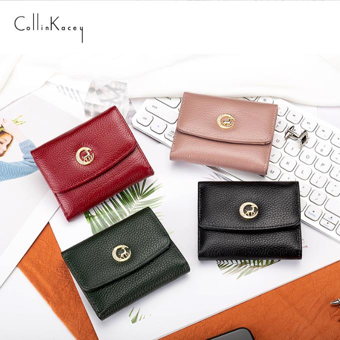 New European and American women's zipper wallet leather buckle multi fashion short card bag