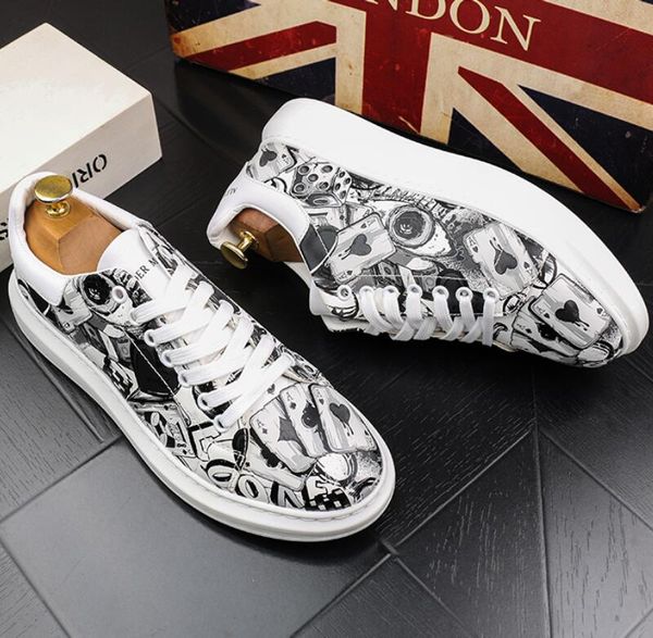 NOUVEAU Européen Hip Hop Designer Graffiti bottes Chaussures De Luxe Punk Baskets Fond Épais Plate-Forme Mocassins Zapatillas Hombre b38