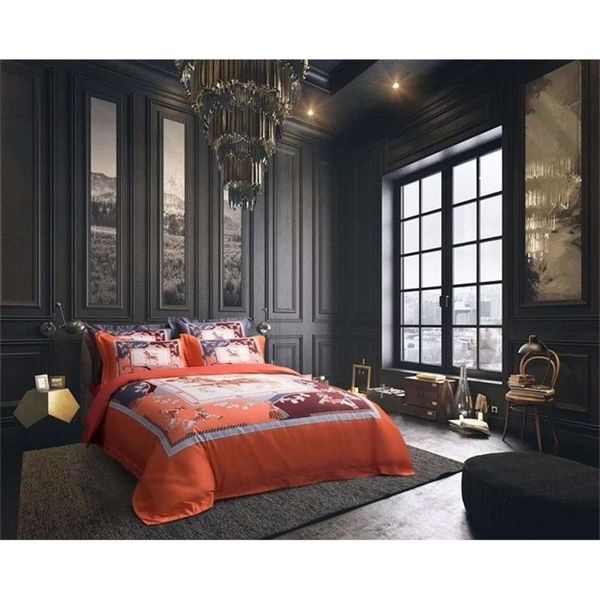 Nouveau lit de luxe européen coton mode simple cheval style housse de couette feuille orange literie ensemble T200414