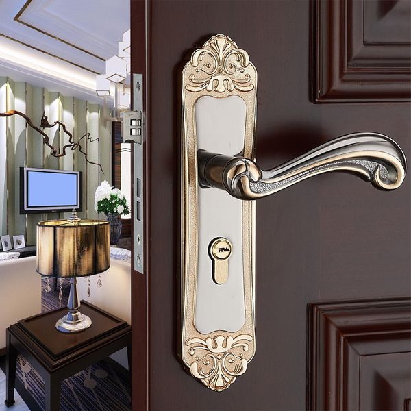 Nouvelle serrure de porte intérieure de style européen chambre minimaliste moderne serrure de porte en bois massif portant serrure de poignée de porte de chambre muette