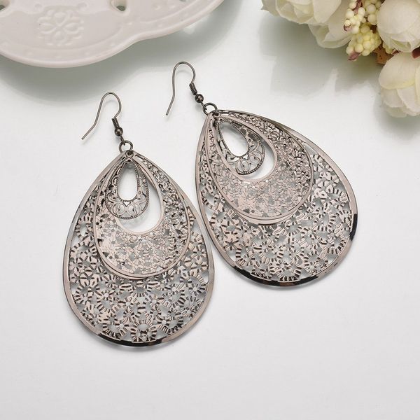 Boucles d'oreilles pendantes en métal exagérées, goutte d'eau, disque atmosphérique, multi-niveaux, mode rétro rond, Style Boho, creux pour dames, nouvelle collection