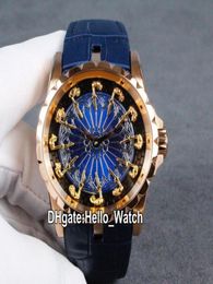 Nouveau Excalibur 45 RDDBEX0495 Gold Knights of the Round Table Blue Emabel Calan Automatic Mens Watch Rose Gold Case Blue Leather Stra4522111