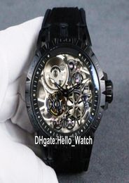 NIEUW EXCALIBUR 46 Spide RDDBEX0705 Japan Miyota RD820sq Automatische Tourbillon Mens Watch Skeleton Dial Pvd Black Steel Case Leather 2220047