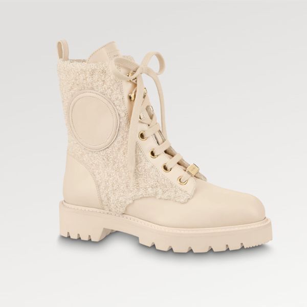 NUEVO Explosión Botas de mujer zapato TERRITORIO FLAT RANGER 1AABS7 zapatos de bota botines Diseñador de lujo versión invernal cuero de becerro parche de lana oro caucho resistente Pisado