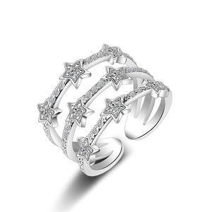 Nuevo y exquisito anillo de estrella retro de tres capas para mujer, tamaño de anillo abierto, diamante ajustable, oro rosa y anillo de plata 925 directo de fábrica