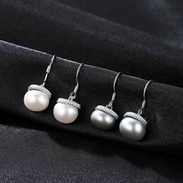Nouveau exquis perle d'eau douce kaki s925 argent boucles d'oreilles femmes bijoux mode coréenne tempérament dame boutique oreille crochet boucles d'oreilles accessoires cadeau AA