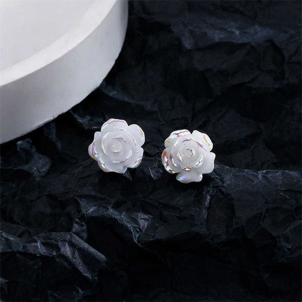Nouvelles boucles d'oreilles roses brillantes exquises pour les femmes coréennes douces et mignonnes clip de boucle d'oreille perforée G230602