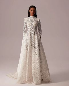 Robe De mariée en dentelle, col haut, manches longues, Aline, dos nu, nouvelle collection 2024