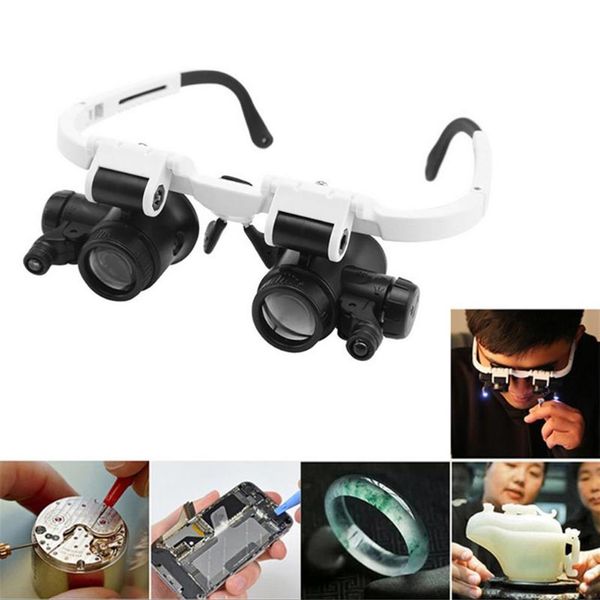 Nouvelles lunettes loupe loupe montre réparation double oeil bijoux loupe lentille avec éclairage LED outils de réparation de montre # 38227e