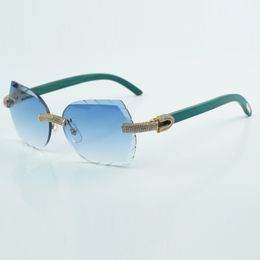 Nouvelles ventes directes d'usine mini lentilles entièrement incrustées avec lunettes de soleil en diamant micro-pravé 8300817 lunettes de soleil en bois vert naturel 18-135mm