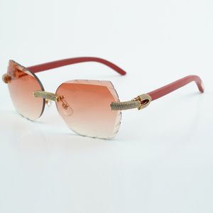 Nouvelles ventes directes d'usine mini lentilles entièrement incrustées avec lunettes de soleil en diamant micro-pravé 3524018 lunettes de soleil en bois rouge naturel 18-135mm
