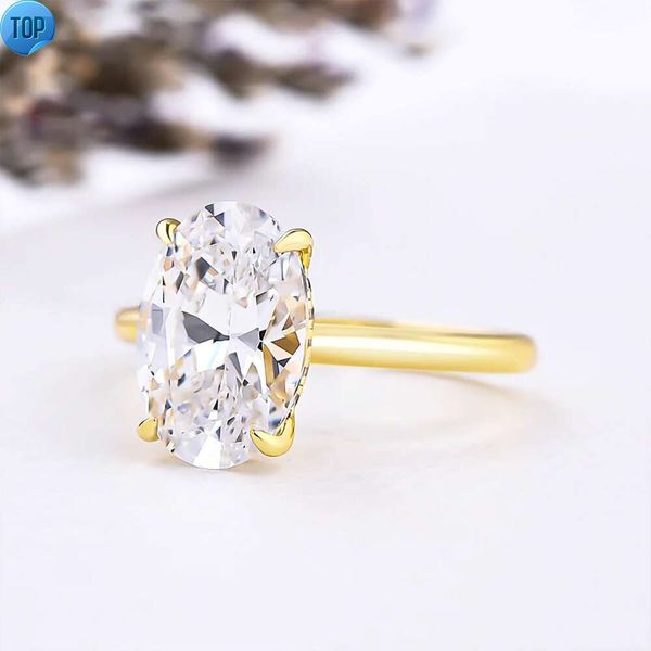 Nuevo precio de fábrica Corto ovalado VVS Moissanite Diamond Solitare Gold Halo Engagement anillo de boda Joyería 1/2/3/4ct para mujeres