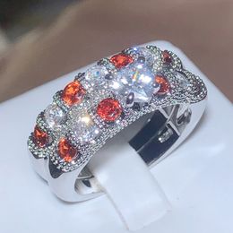 New Fahsion Paar Ring 925 Stempel Rood Kristal Hart Ring Prinses Engagement Wedding Band Ring Sieraden Gift